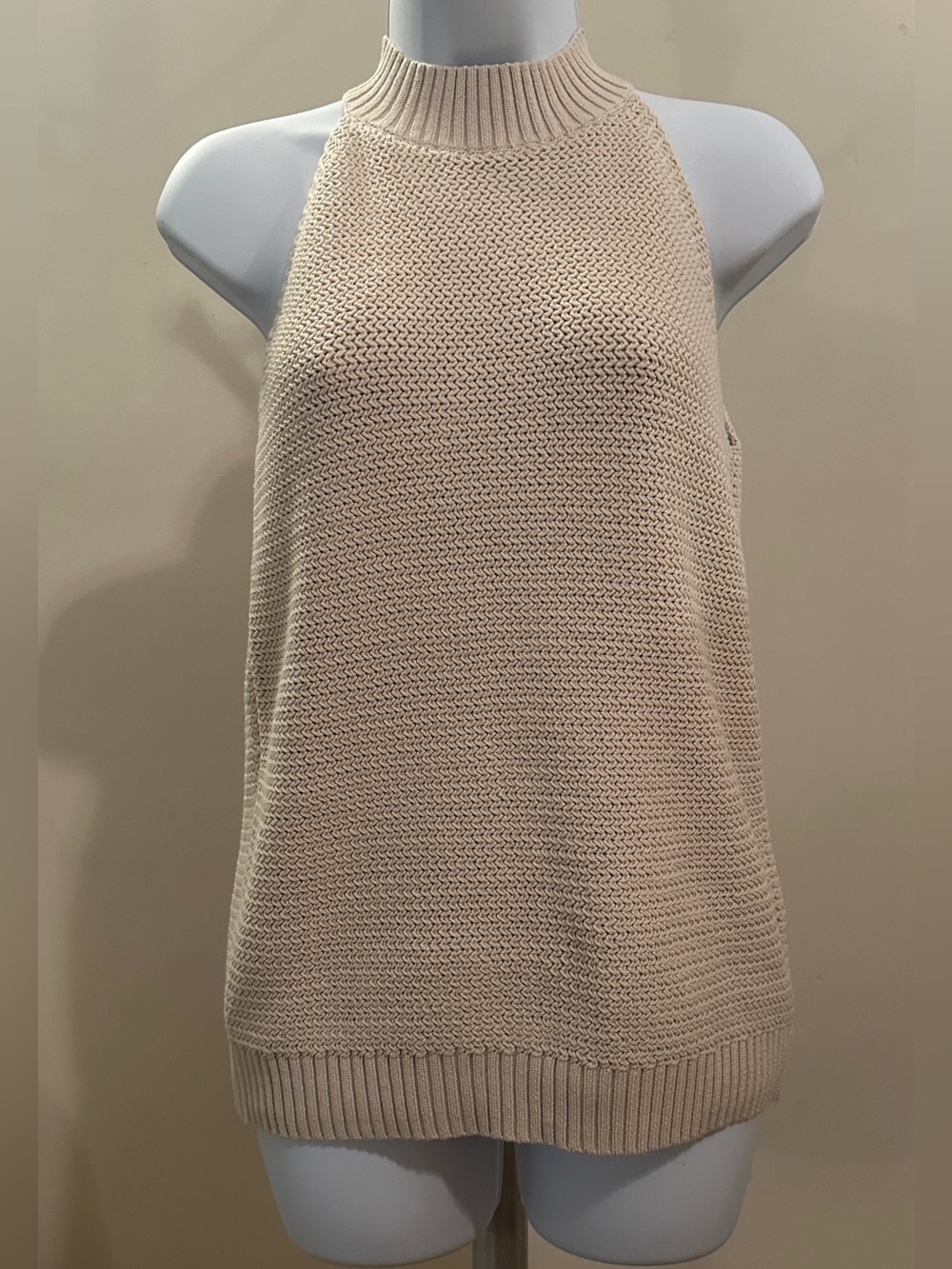 LOFT Cream Sleeveless Mock Neck Knit Sweater